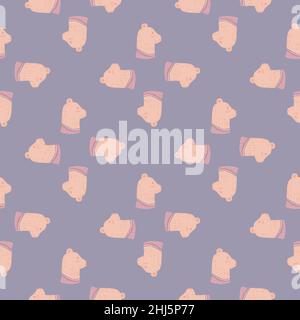 Pastell niedlichen nahtlose Tiermuster mit rosa Bär Silhouetten Ornament. Hellvioletter Hintergrund. Abbildung des Bestandes. Vektor-Design für Textil, fabri Stock Vektor