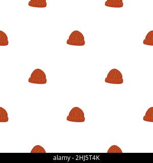 Isolierte Kleidung Doodle nahtlose Muster mit einfachen roten Beanie Hut Ornament. Weißer Hintergrund. Abbildung des Bestandes. Vektor-Design für Textil, Stoff, Stock Vektor