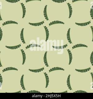 Geometrisches nahtloses Muster mit von Hand gezeichneter Farnblätter-Verzierung in Doodle Green. Beigefarbener Hintergrund in Pastelltönen Grafikdesign für Geschenkpapier und Stoff te Stock Vektor
