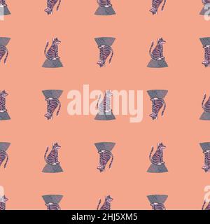 Dekoratives Cartoon-Nahtloses Muster im Kinderstil mit einfachem Tiger-Druck. Rosa blasser Hintergrund. Vektorgrafik für saisonale Textildrucke, Fab Stock Vektor