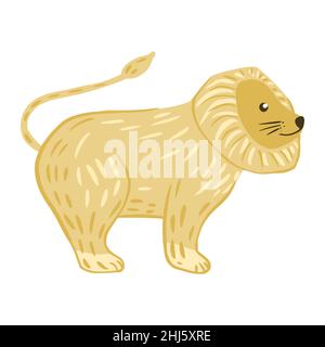 Löwenständer isoliert auf weißem Hintergrund. Zirkusfigur von Safari mit Mähne. Doodle-Vektor-Illustration. Stock Vektor