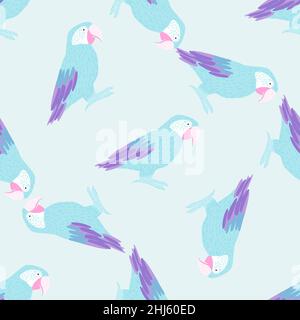 Nahtloses Muster in Pastelltönen mit einfachen blauen Papagei-Ara-Elementen. Ara Vogel Ornament. Abbildung des Bestandes. Vektor-Design für Textil, fabri Stock Vektor