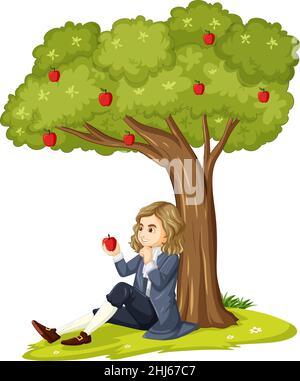 Sir Isaac Newton legt die Apfelbaum-Illustration fest Stock Vektor