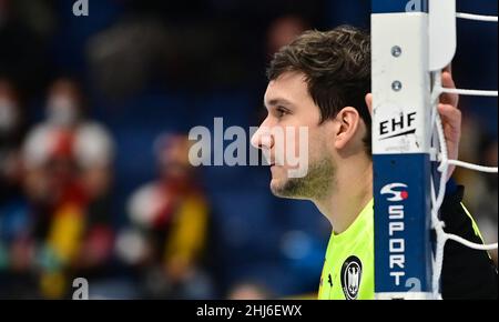 Bratislava, Slowakei. 23rd Januar 2022. Handball: Europameisterschaft, Deutschland - Schweden, Hauptrunde, Gruppe 2, Matchday 3. Deutschlands Torwart Daniel Rebmann. Quelle: Marijan Murat/dpa/Alamy Live News Stockfoto