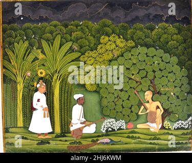 Swami Haridasa mit Tansen und Akbar in Vrindavana Stockfoto