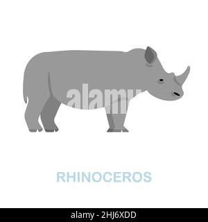 Flaches Symbol für Rhinoceros. Farbiger Elementschild aus der Wildtiersammlung. Flaches Rhinoceros Icon-Zeichen für Webdesign, Infografiken und mehr. Stock Vektor
