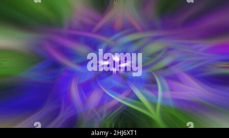 Majestätische, farbenfrohe, fraktale Neonlichter mit Blumenmuster. Nahtloses Muster Fine Art Gradient bunte wirbeln Effekt Farbstruktur. Abstrakter Hintergrund aus Twisted Stockfoto