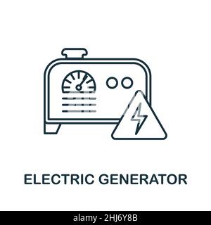 Symbol für elektrischen Generator. Linienelement aus der Maschinensammlung. Linear Electric Generator Icon-Zeichen für Web-Design, Infografiken und mehr. Stock Vektor