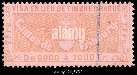 Schweiz Fribourg 1870 Visumerlöse 7Fr - 11. Stockfoto
