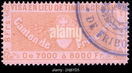 Schweiz Fribourg 1870 Visumerlöse 8Fr - 12. Stockfoto