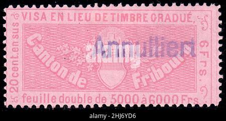 Schweiz Fribourg 1870 Visumerlöse 6Fr - 24. Stockfoto