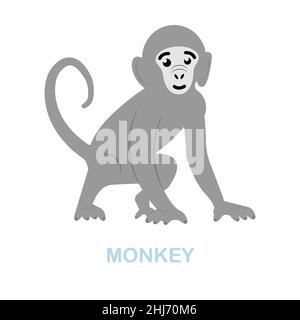 Flaches Symbol des Affen. Farbiger Elementschild aus der Wildtiersammlung. Flaches Monkey Icon-Zeichen für Webdesign, Infografiken und mehr. Stock Vektor