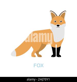 Flaches Fox-Symbol. Farbiger Elementschild aus der Wildtiersammlung. Flaches Fox-Icon-Zeichen für Webdesign, Infografiken und mehr. Stock Vektor