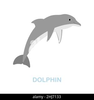 Flaches Symbol für Delfine. Farbiger Elementschild aus der Wildtiersammlung. Flaches Dolphin Icon-Zeichen für Webdesign, Infografiken und mehr. Stock Vektor