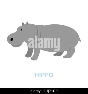 Flache Hippo-Ikone. Farbiger Elementschild aus der Wildtiersammlung. Flaches Hippo Icon-Zeichen für Webdesign, Infografiken und mehr. Stock Vektor