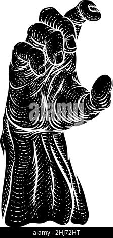 Hand Zombie Monster Scary Arm Holzschnitt Stock Vektor