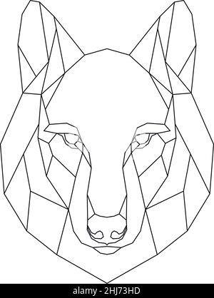 Symbol „Wolf Head“. Abstrakter dreieckiger Stil. Kontur für Tattoo, Logo, Emblem und Design-Element. Handgezeichnete Skizze eines Wolfes Stock Vektor