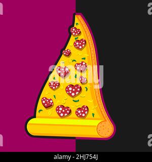 Eine Scheibe Pizza Herz Form auf einem dunklen hellen Hintergrund Vektor isoliert Bild Stock Vektor