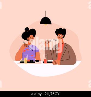 Handgezeichnete Menschen essen Illustration Vektor Illustration. Stock Vektor