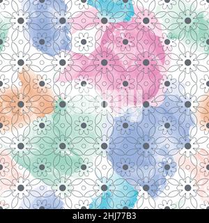 Sommer Wald Blumen nahtlose Muster Hand gezeichnet Frühling Pastell Garten Hintergrund mit Blumen, Blätter, Schamlippen und Marienkäfer für Kinder, Baby, Textil, Stock Vektor
