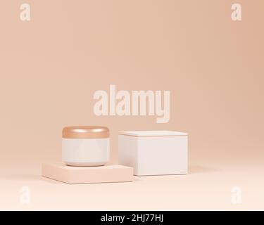 Kosmetische Creme Glas isoliert auf rosa Hintergrund, Hautpflege Produktpaket, 3D Illustration. Stockfoto