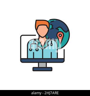 Farbliniensymbol für Fernberatung. Ehealth. Piktogramm für Webseite, mobile App, Promo. Stock Vektor