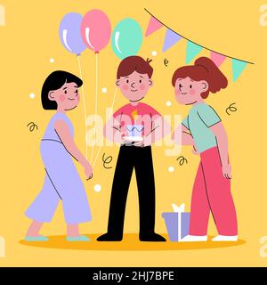Flaches Design Happy Birthday Poster Design Vektor-Illustration. Stock Vektor