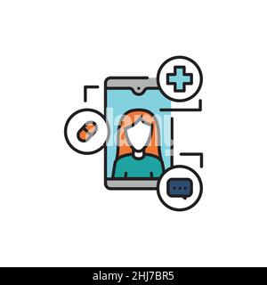 Symbol für eHealth-Farblinien. Piktogramm für Webseite, mobile App, Promo. Stock Vektor