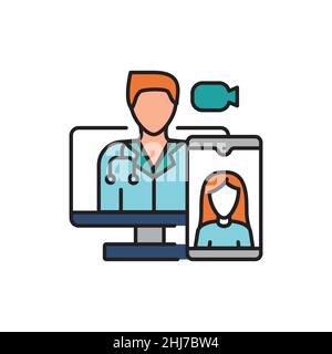 Farbliniensymbol für Videobefragung. Ehealth. Piktogramm für Webseite, mobile App, Promo. Stock Vektor