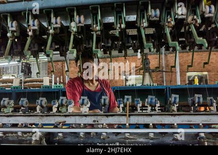 Kleine Seidenfabrik um Da Lat in Vietnam. Stockfoto