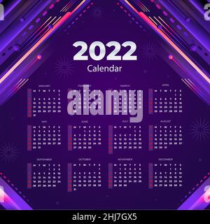 Gradient 2022 Kalendervorlage Vektordarstellung. Stock Vektor