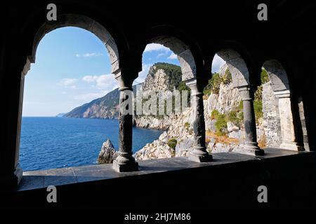 Historische Kirche Chiesa San Pietro in Porto Venere. Stockfoto