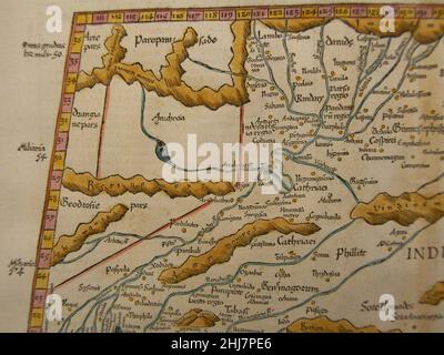 Tabula Asiae X (India Intra Gangem), aus ''Claudius Ptolemaeus Geographicae...'' von Gruninger, für J. Koberger, Straßburg, 1525, mit moderner Handfärbung Nordwesten. Stockfoto