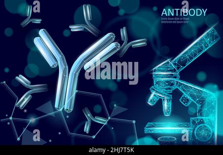 Ergebnis des Antikörperimmunglobulin-Coronavirus-Impfstoffs. 3D medizinisches Infektionsmodell. Vorlage für das COVID-Poster zur Immunisierung. Bluttest Green-Pass-Zertifikat Stock Vektor