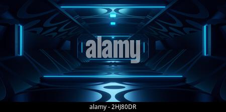 SciFi Digital Technology Structure Space Dim Lighting with Black Colors Raumschiff Architektur für Webbanner oder Headers 3D Illustration Stockfoto