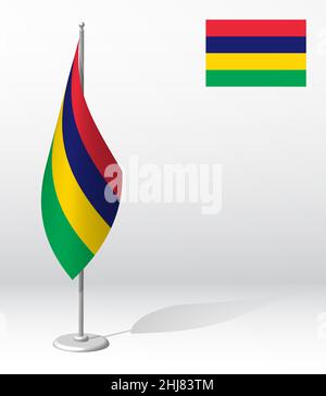 MAURITIUS Flagge auf Fahnenmast für die Registrierung von feierlichen Veranstaltung, Treffen ausländischer Gäste. Tag der nationalen Unabhängigkeit von MAURITIUS. Realistischer 3D-Vektor auf wh Stock Vektor