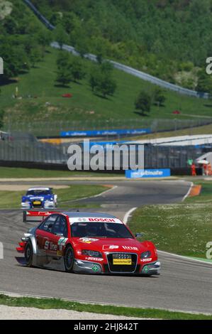 Mugello Circuit, Italien 2. Mai 2008: Mike Rockenfeller im Einsatz mit dem Audi A4 DTM 2007 des Team Rosberg beim DTM-Rennen auf dem Mugello Circuit. Stockfoto