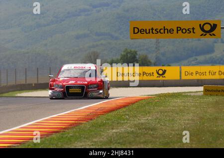 Mugello Circuit, Italien 2. Mai 2008: Mike Rockenfeller im Einsatz mit dem Audi A4 DTM 2007 des Team Rosberg beim DTM-Rennen auf dem Mugello Circuit. Stockfoto