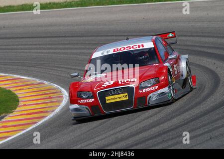 Mugello Circuit, Italien 2. Mai 2008: Mike Rockenfeller im Einsatz mit dem Audi A4 DTM 2007 des Team Rosberg beim DTM-Rennen auf dem Mugello Circuit. Stockfoto