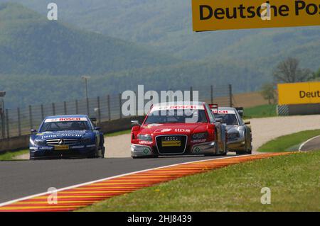 Mugello Circuit, Italien 2. Mai 2008: Mike Rockenfeller im Einsatz mit dem Audi A4 DTM 2007 des Team Rosberg beim DTM-Rennen auf dem Mugello Circuit. Stockfoto