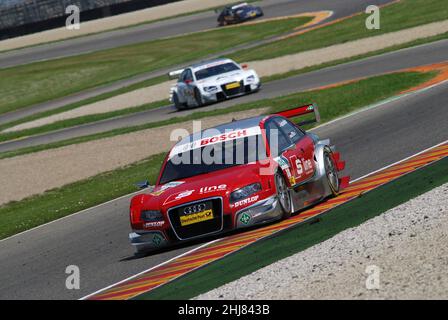 Mugello Circuit, Italien 2. Mai 2008: Mike Rockenfeller im Einsatz mit dem Audi A4 DTM 2007 des Team Rosberg beim DTM-Rennen auf dem Mugello Circuit. Stockfoto