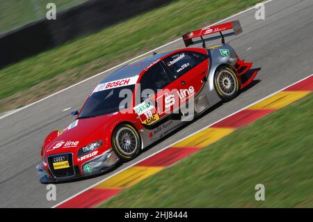 Mugello Circuit, Italien 2. Mai 2008: Mike Rockenfeller im Einsatz mit dem Audi A4 DTM 2007 des Team Rosberg beim DTM-Rennen auf dem Mugello Circuit. Stockfoto