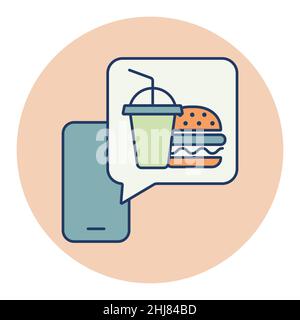 Flaches Vektor-Symbol für Fast-Food-Lieferservice. Burger mit Softdrink-Symbol. Mobile App Essen online bestellen Website. Stock Vektor