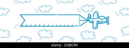 Flugzeug mit Banner. Flugzeug mit Band am Himmel Stock Vektor
