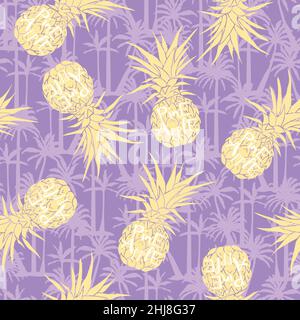 Vektor Nahtloses Muster mit Ananas, Obst, Sommer, Textur, Druck, gelbe Lebensmittel Design Dekoration Stoff Stock Vektor