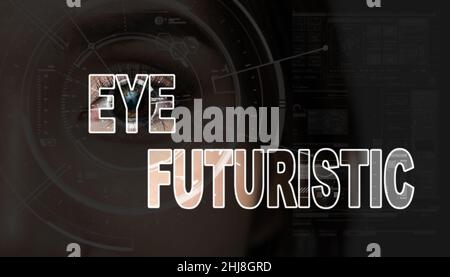 Asiatische Frauen futuristische Vision, digitale Technologie Bildschirm über dem Auge Vision Hintergrund, Sicherheit und Befehl in den Zugängen. Überwachung und Stockfoto