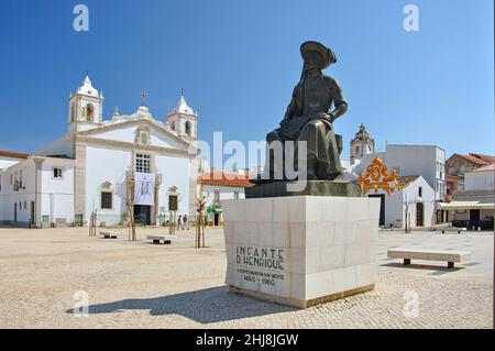 Infante D' Henrique Statue, Praca da Republica, Lagos, Algarve, Portugal Stockfoto