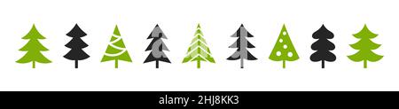 Weihnachtsbäume Symbole setzen Grenze isoliert auf weißem Hintergrund. Vektorgrafik. Stock Vektor