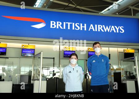 Die Briten Kathryn Thomson (links) und Niall Treacy vor ihrer Abreise nach Peking zu den Olympischen Winterspielen 2022, die vom 4. Bis 20. Februar 2022 stattfinden sollen. Bilddatum: Donnerstag, 27. Januar 2022. Stockfoto