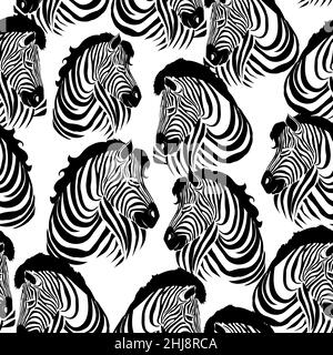 Zebramuster, gestreiftes Zebra auf weißem Hintergrund, Tier. Stock Vektor